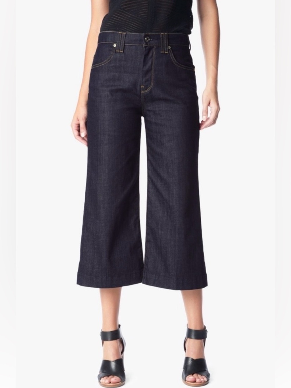 7 for All Mankind 7FAM Cropped Denim Jeans Dark Wash Size 32 Ankle Blue Wide Leg